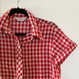 Vintage Sears Red and White Gingham Button-Down Shirt